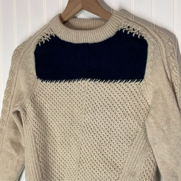 Zadig & Voltaire Cable Knit Sweater S Beige Blue Wool Cashmere Fisherman Chunky - Picture 5 of 12